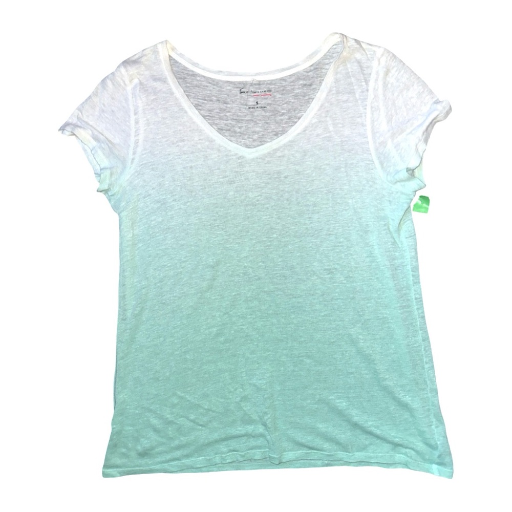 Two by Vince Canuto White and Light Green Ombré Linen V-Neck T-Shirt